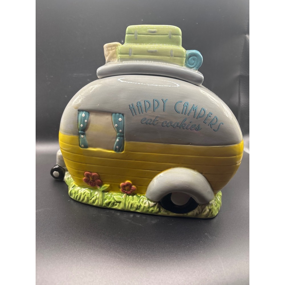 Youngs Ceramic Vintage Camper Cookie Jar Happy Campers Eat Cookies Retro Trailer